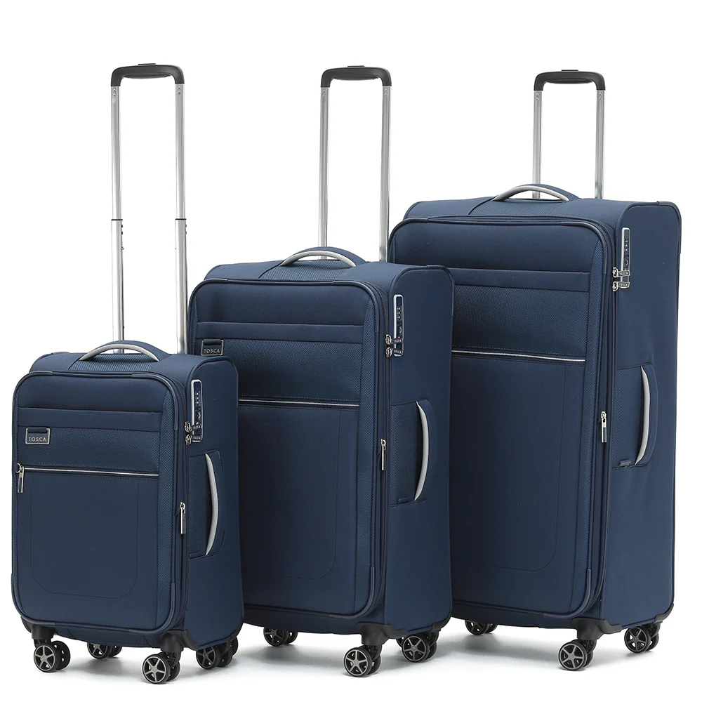 Tosca 70cm-H Navy Vega Collection luxury softside checked trolley luggage TCA720B - Image 6