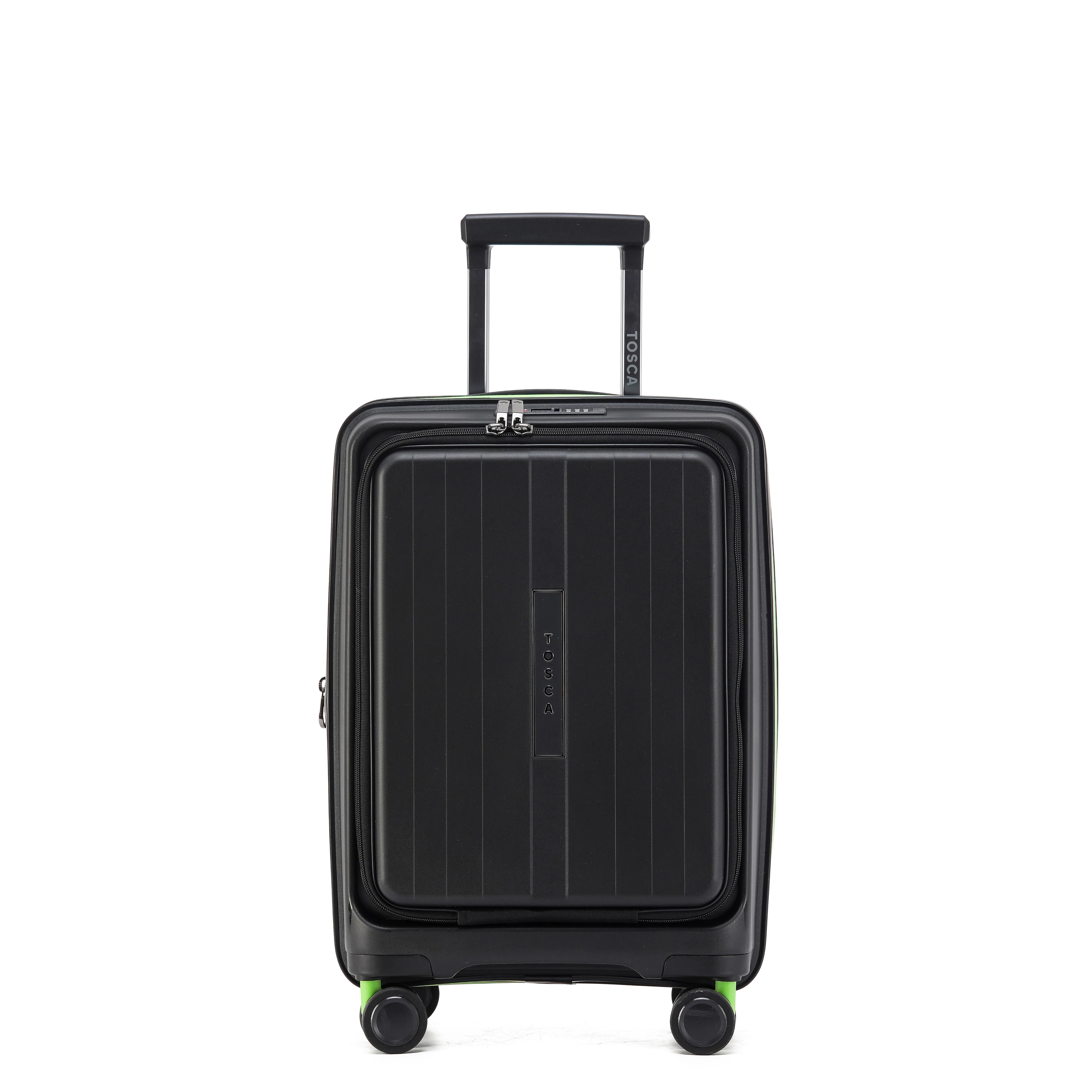 Tosca Cruiser Collection polypropylene front access 54cm-carry-on trolley case TCA875C Black Lime Green trims