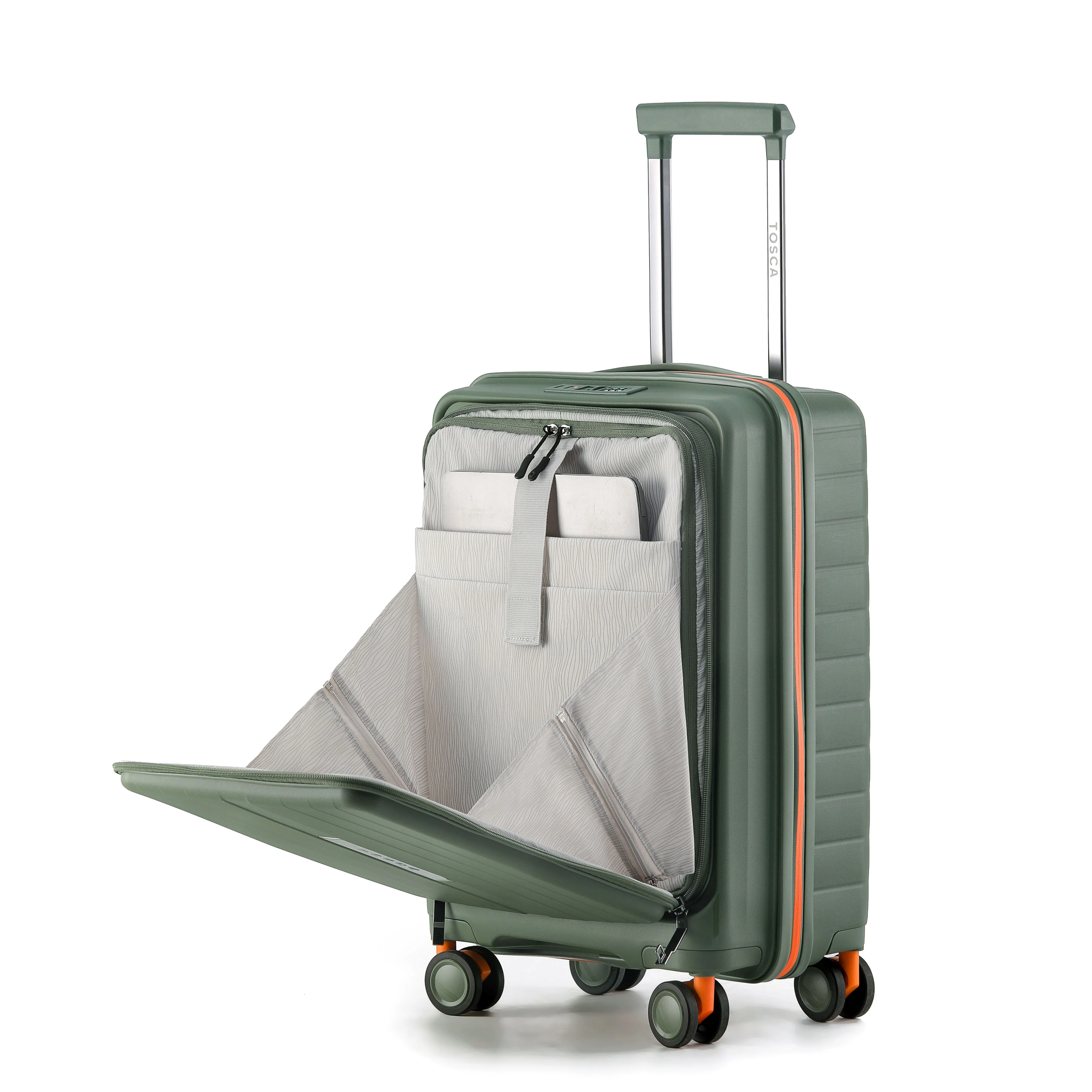 Tosca Cruiser Collection polypropylene front access 54cm-carry-on trolley case TCA875C Khaki-orange trims - Image 2