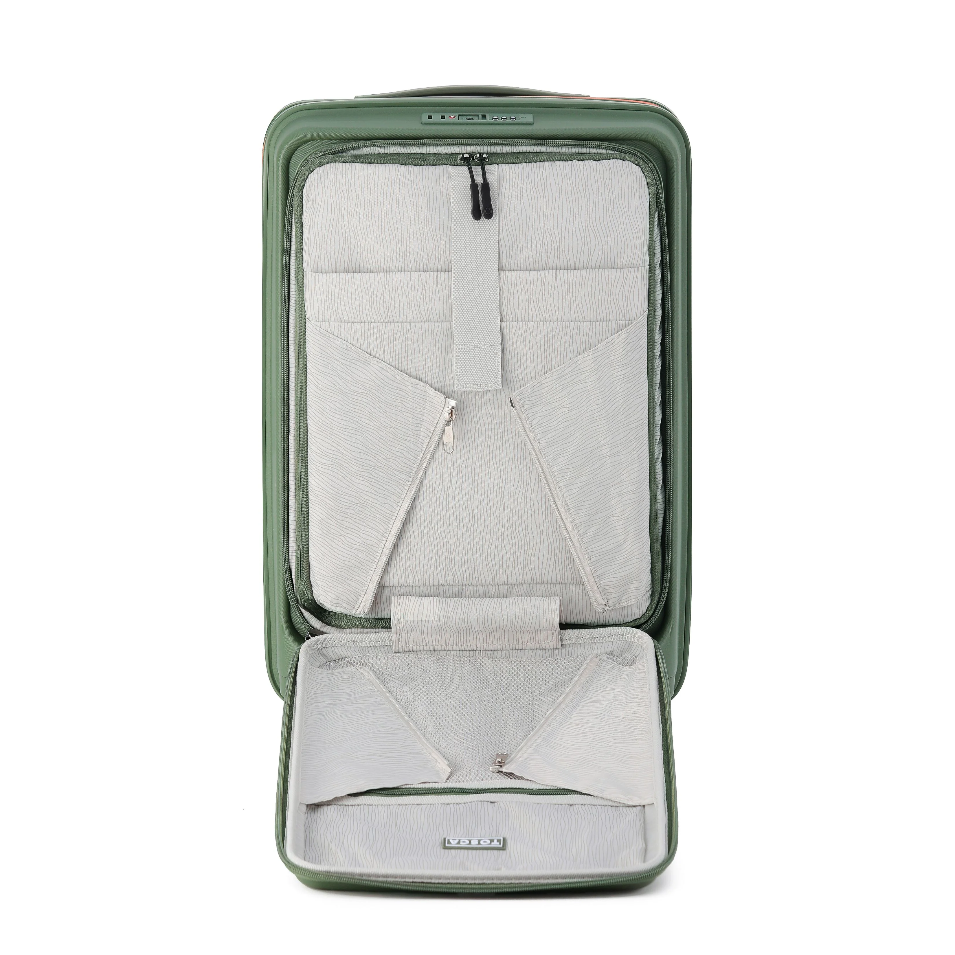 Tosca Cruiser Collection polypropylene front access 54cm-carry-on trolley case TCA875C Khaki-orange trims - Image 4