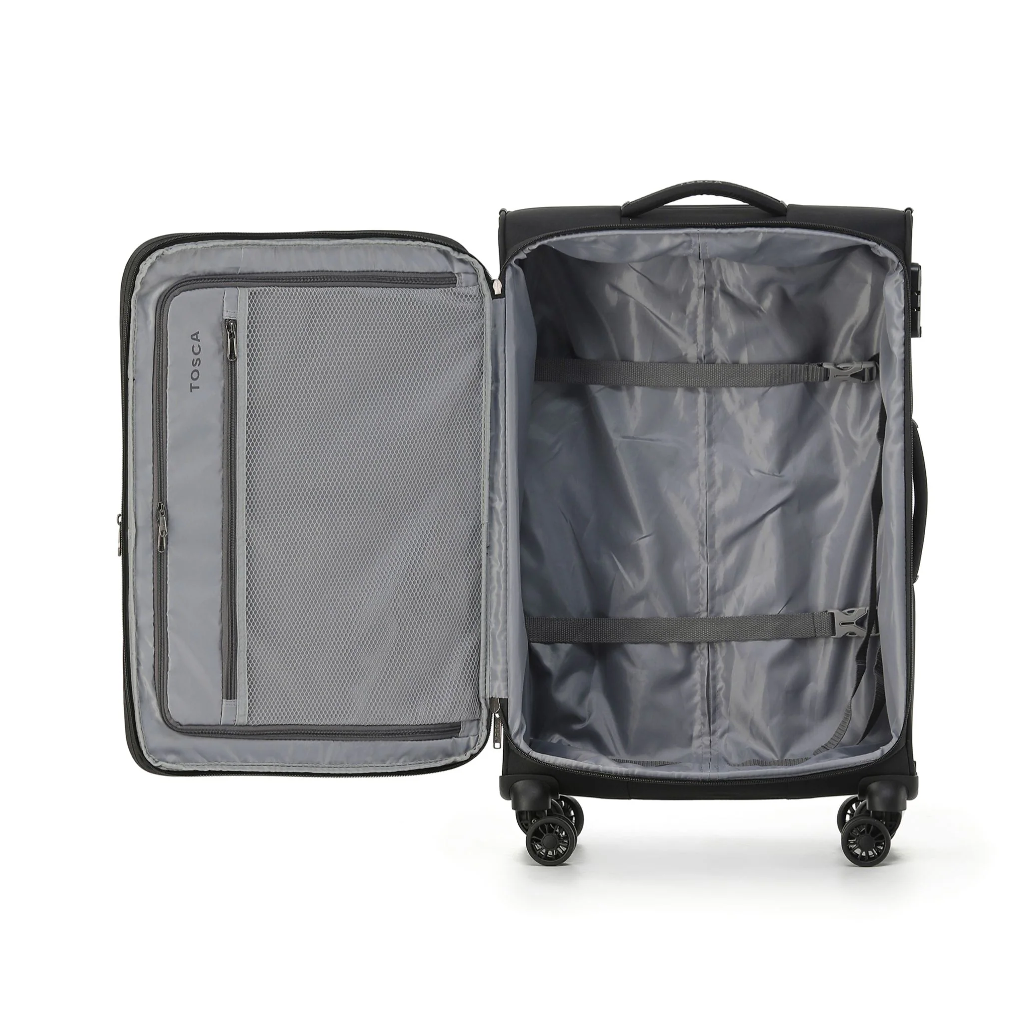 Tosca Luna-Lite Collection 65cm Softside checked four wheel trolley case TCA234B-Black/Grey - Image 3