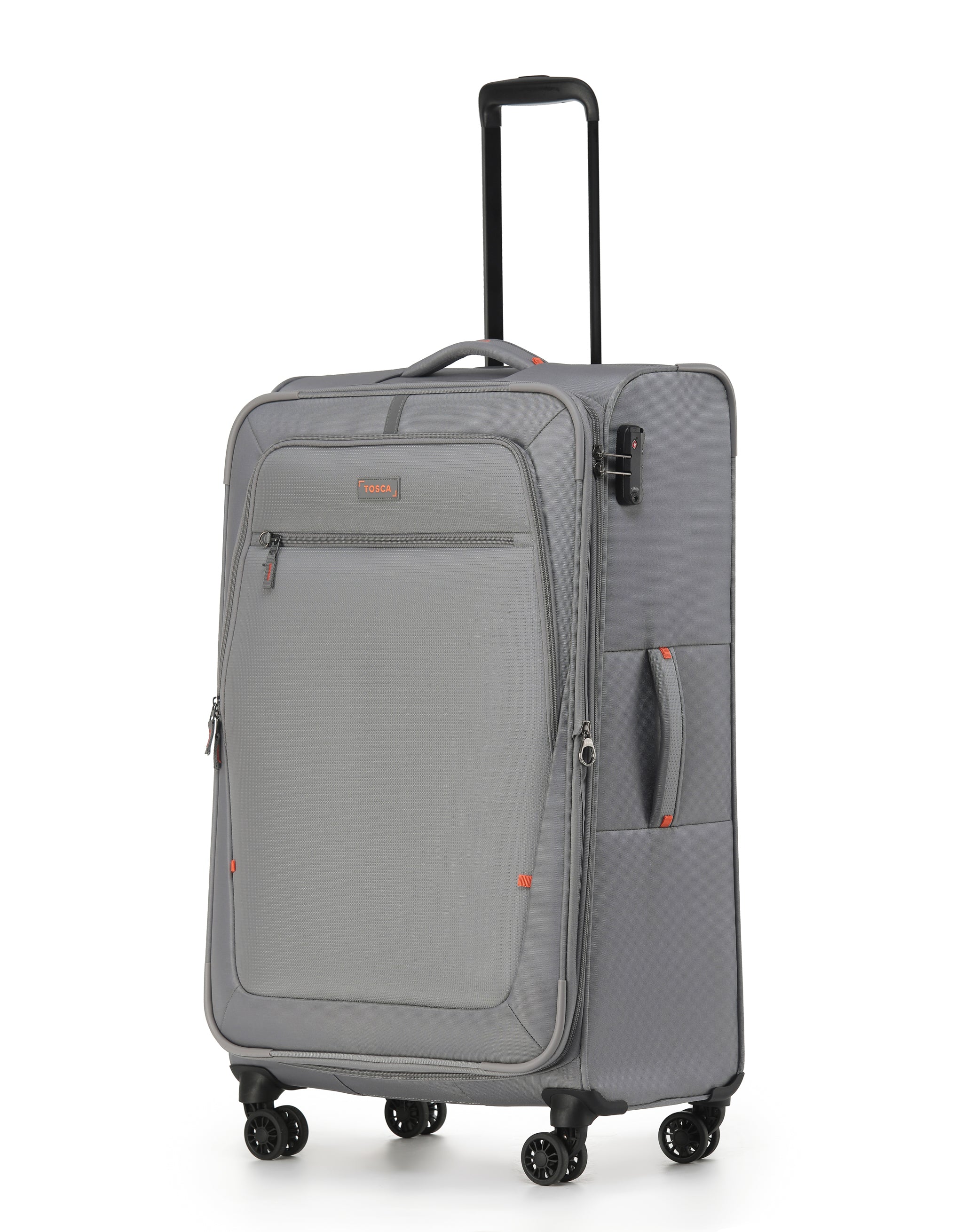 Tosca Luna-Lite Collection 77cm Softside checked four wheel trolley case TCA234A-Grey/Orange - Image 2