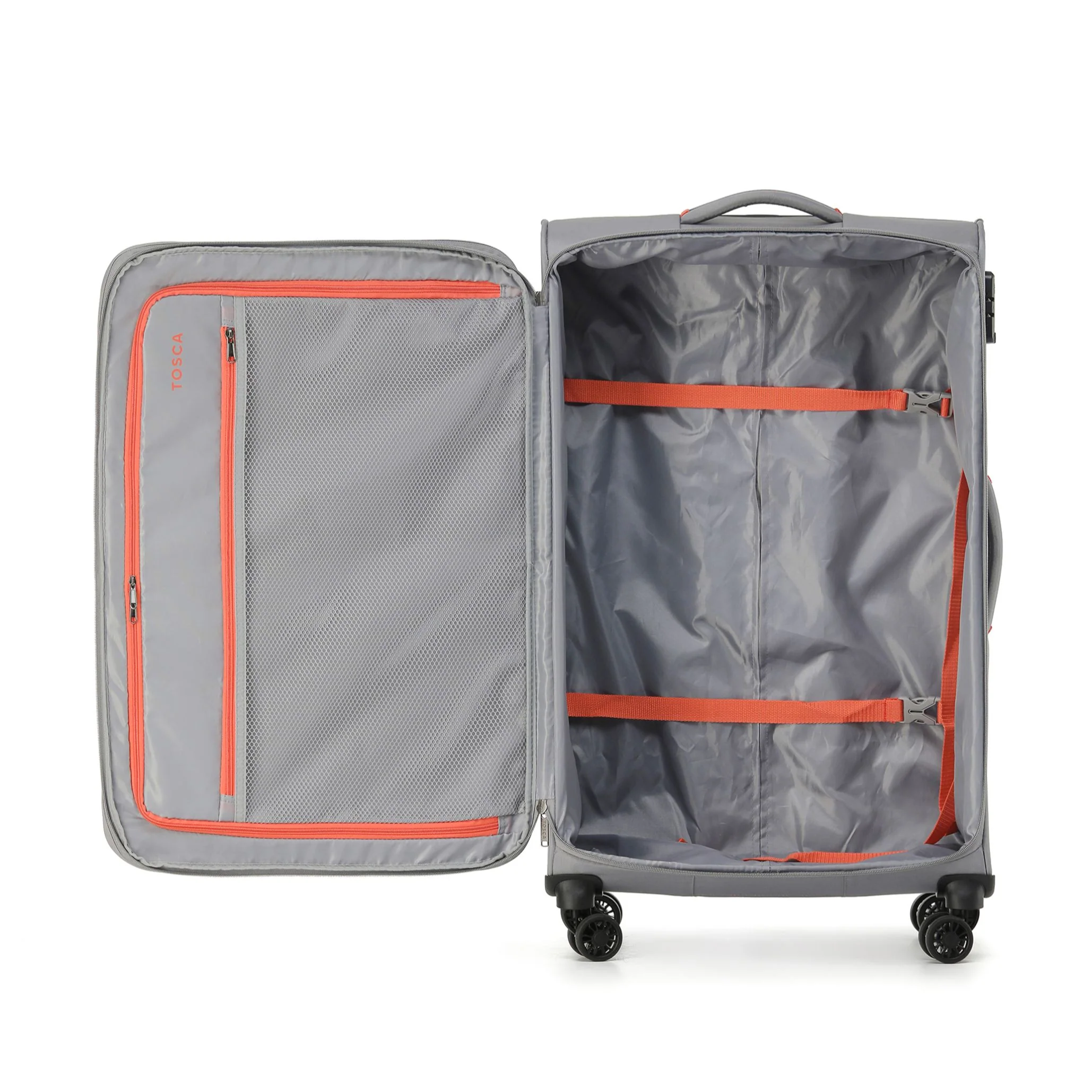 Tosca Luna-Lite Collection 77cm Softside checked four wheel trolley case TCA234A-Grey/Orange - Image 3