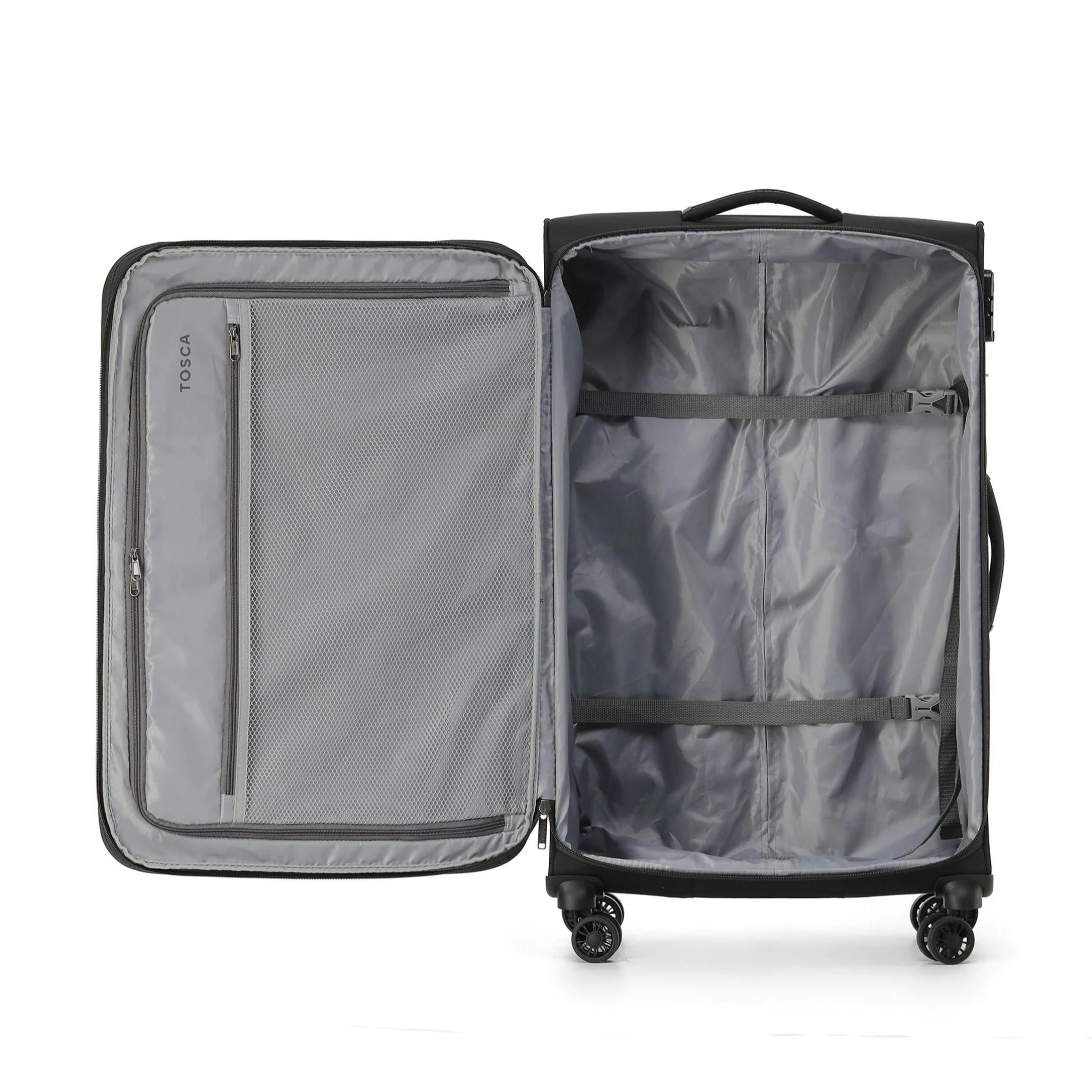 Tosca Luna-Lite Collection 77cm Softside checked four wheel trolley case TCA234A-Black/Grey - Image 3